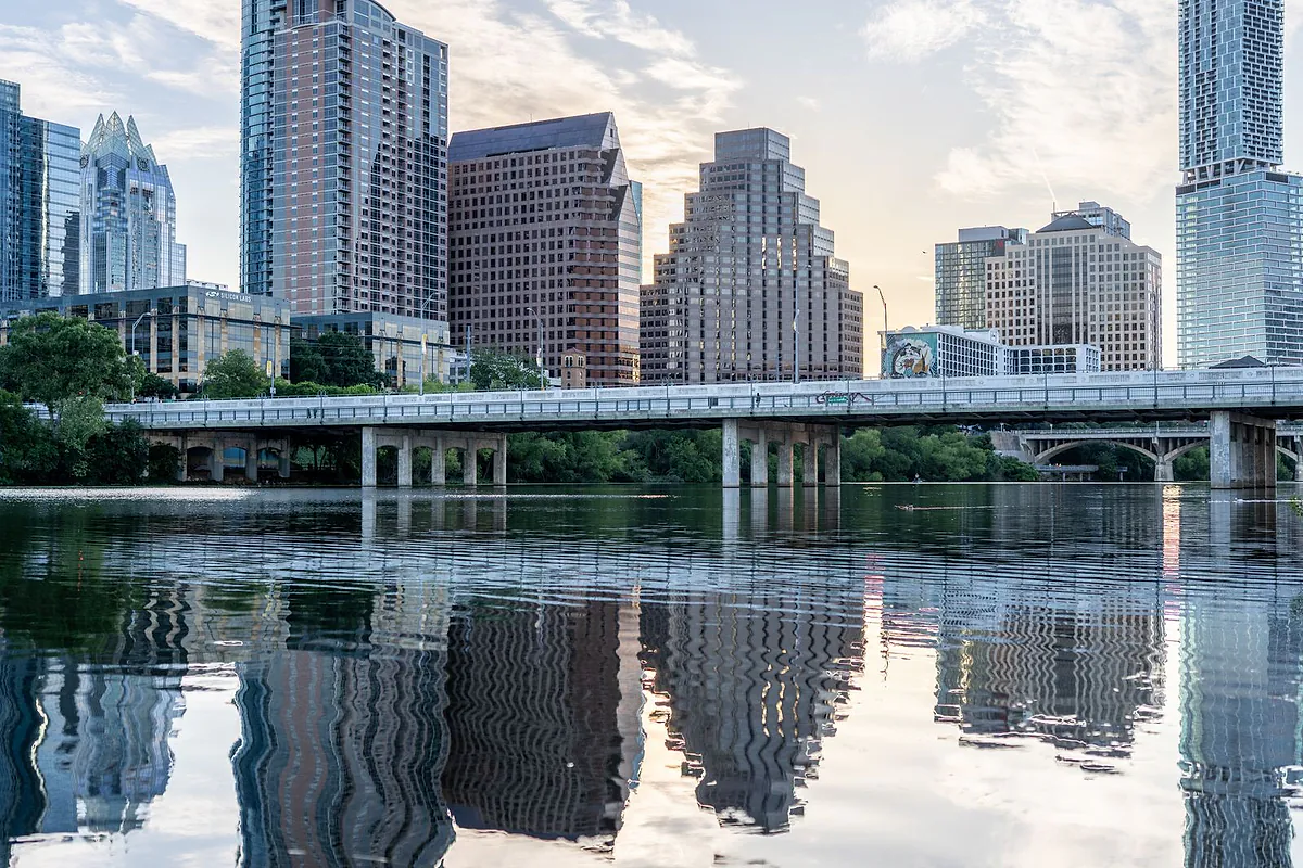 Downtown Austin skyline reflected in Lady Bird Lake