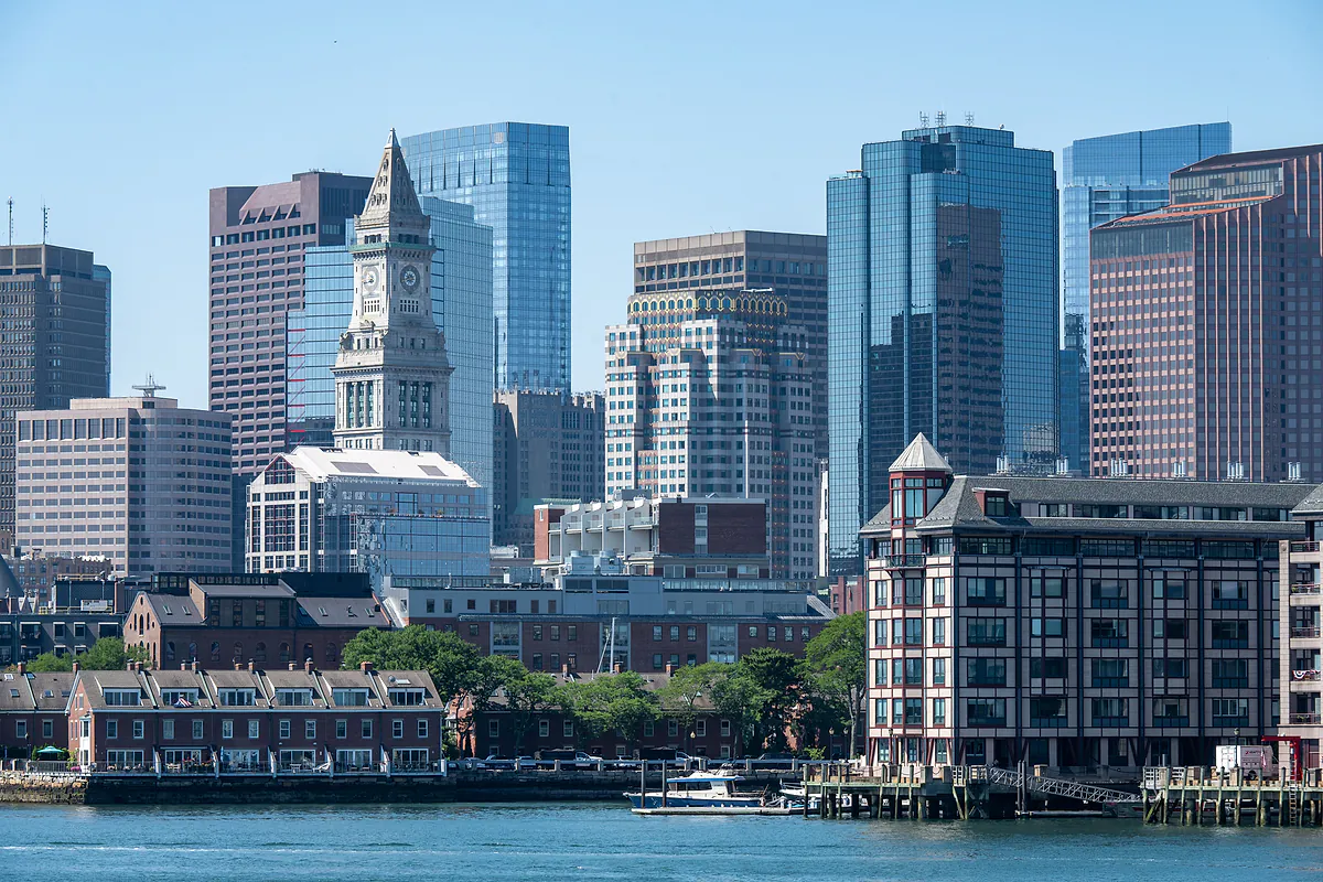 Boston Financial District skyline across the harbor