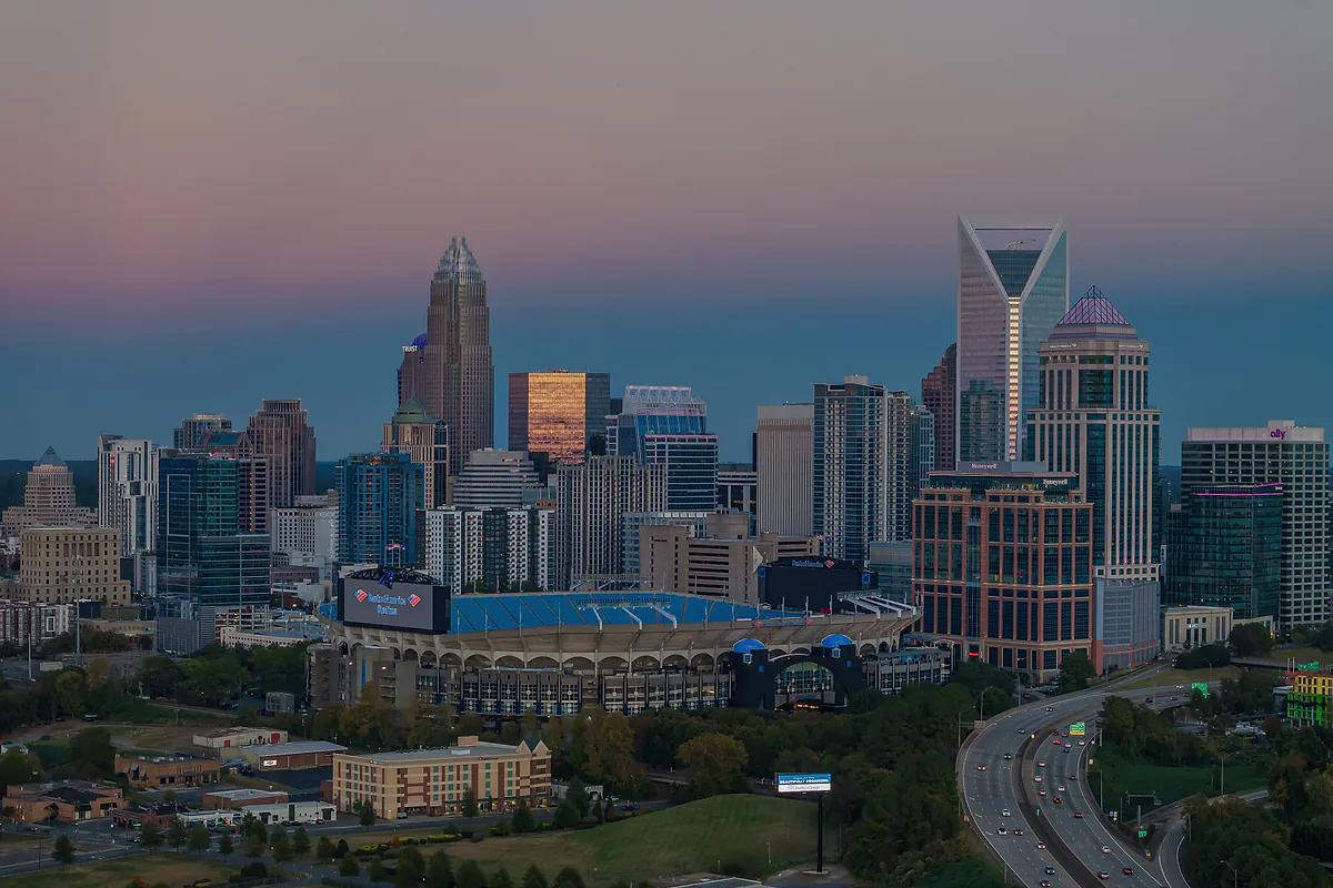 Uptown Charlotte skyline and Bank of America Stadium