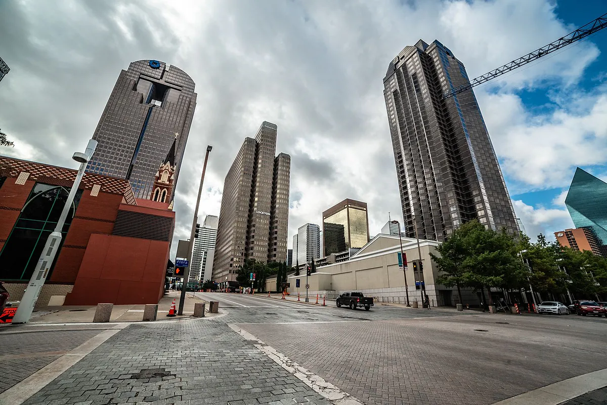 Downtown Dallas buildings viewed from street level