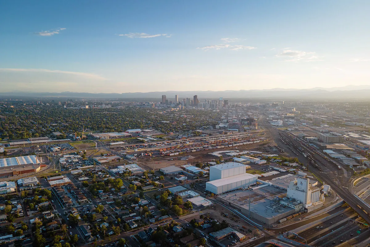 Aerial view of Denver and its downtown skyline