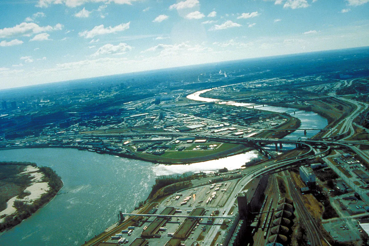 Kansas City, Kansas, and the river confluence from above