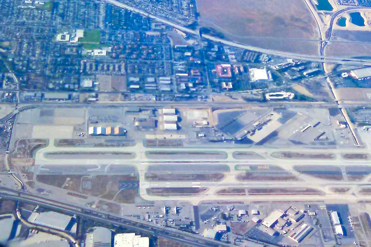Ontario International Airport and the surrounding city from above