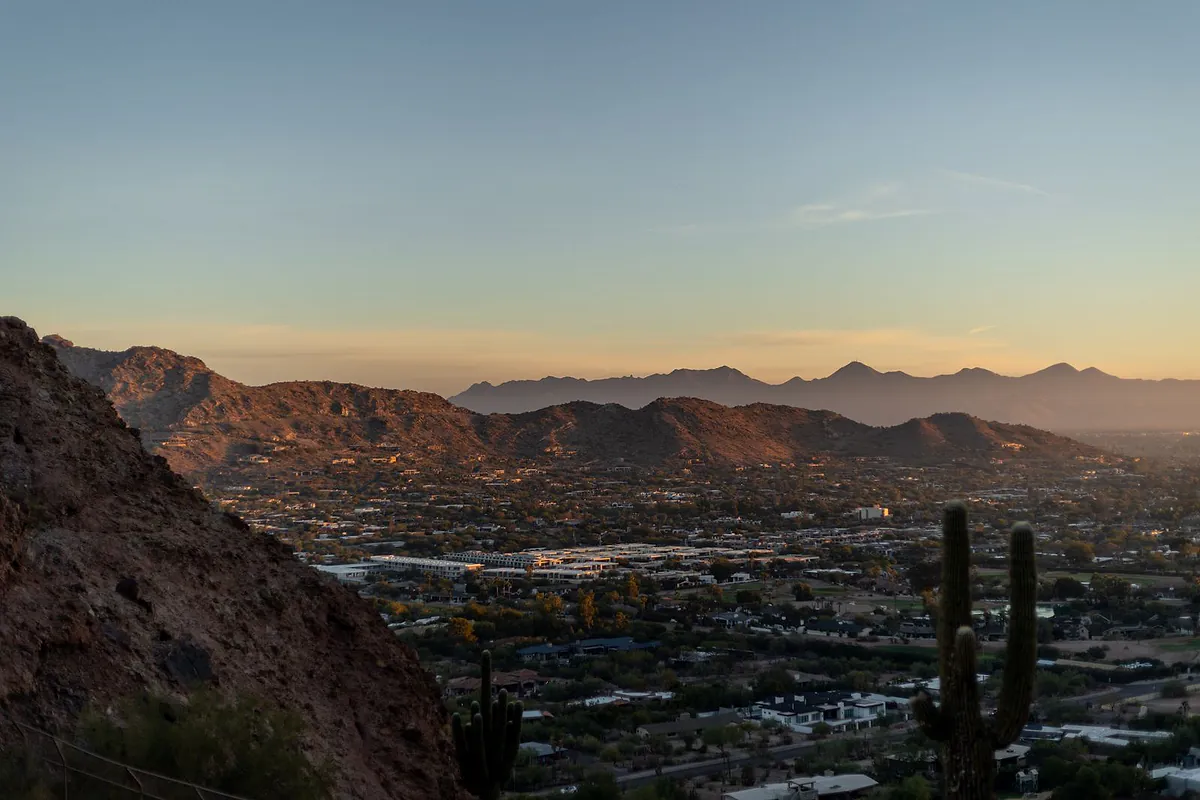 Phoenix valley and desert mountains at sunset