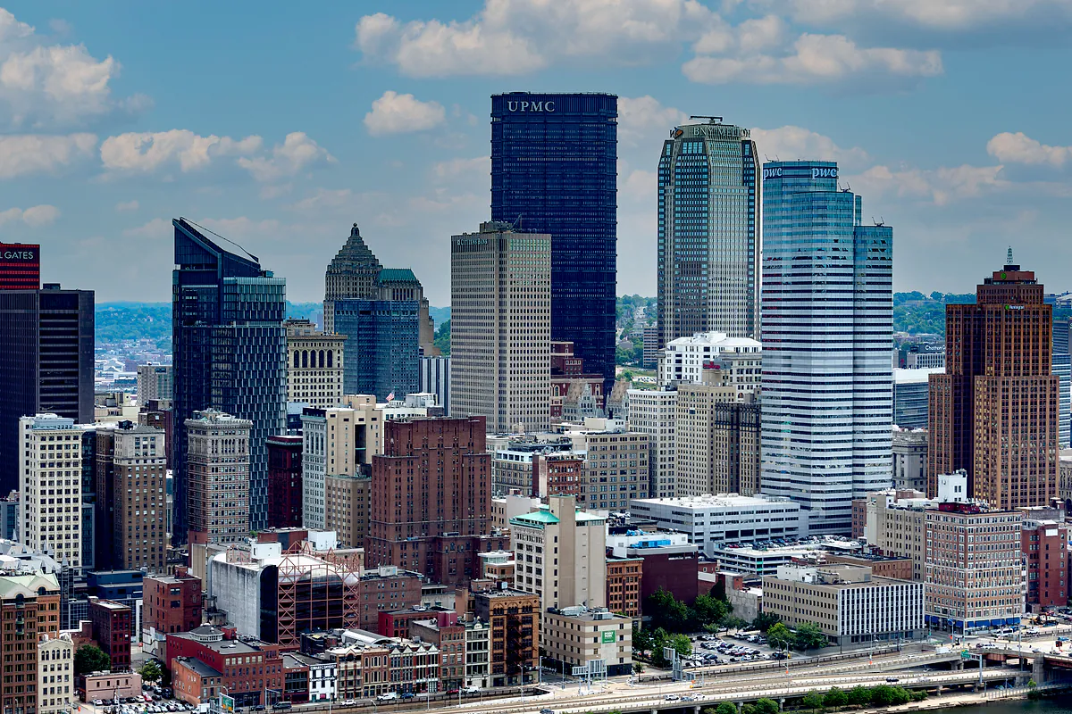 Downtown Pittsburgh skyline viewed from above