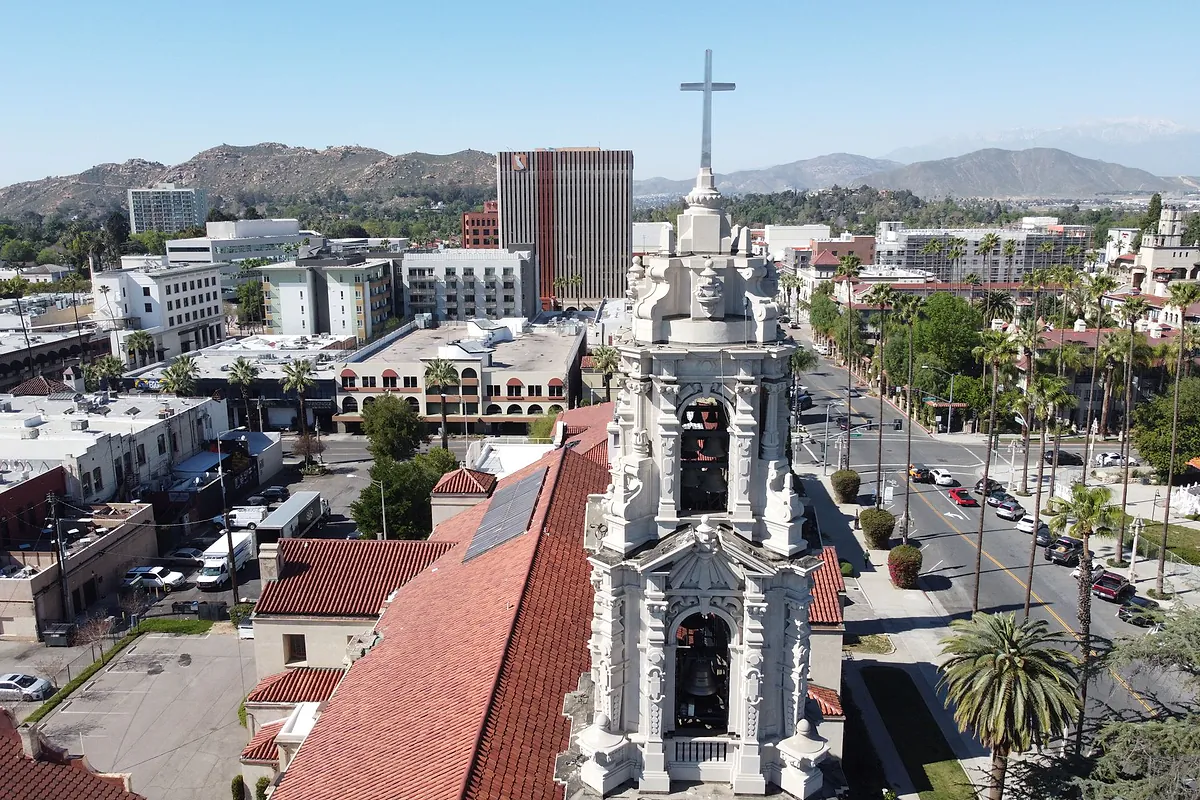 Historic downtown Riverside viewed from above