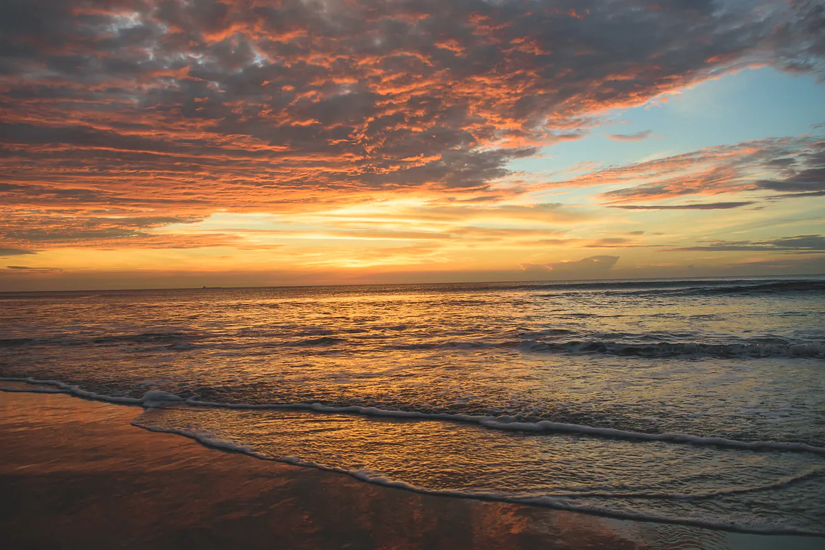 Virginia Beach shoreline and the Atlantic Ocean at sunset