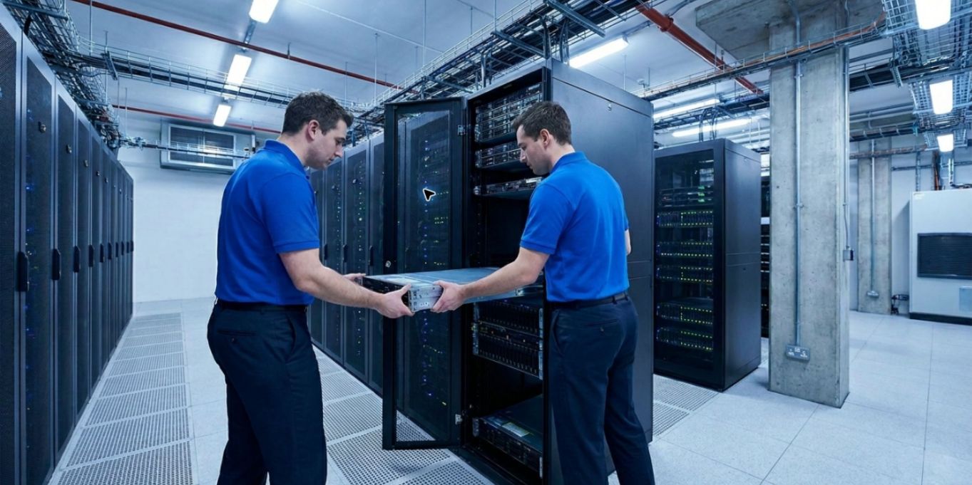 Cartennas technicians installing equipment in a data center rack