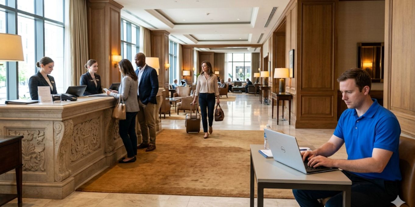 Cartennas technician supporting technology at a hospitality property