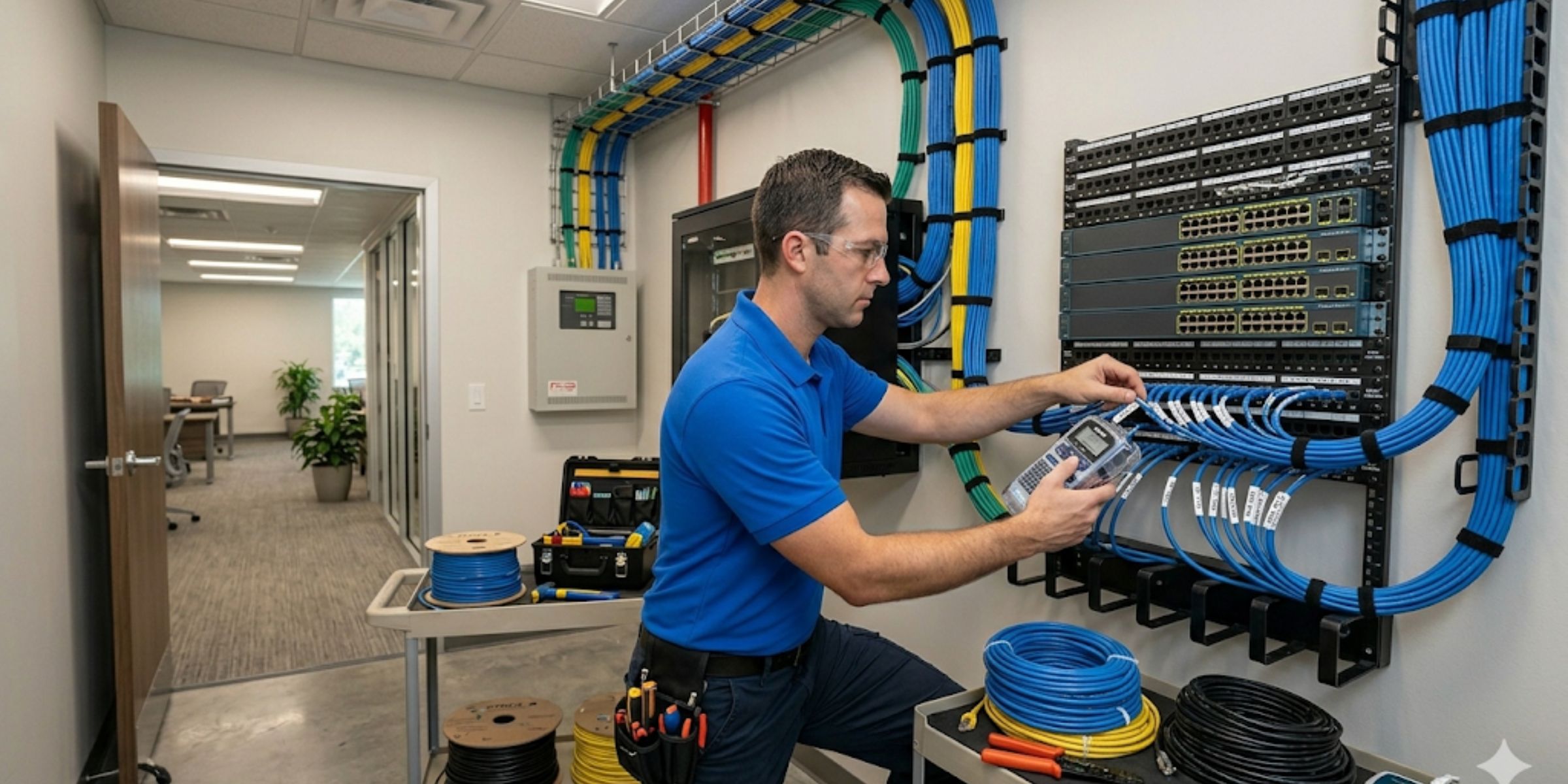 Cartennas technician completing business data cabling work