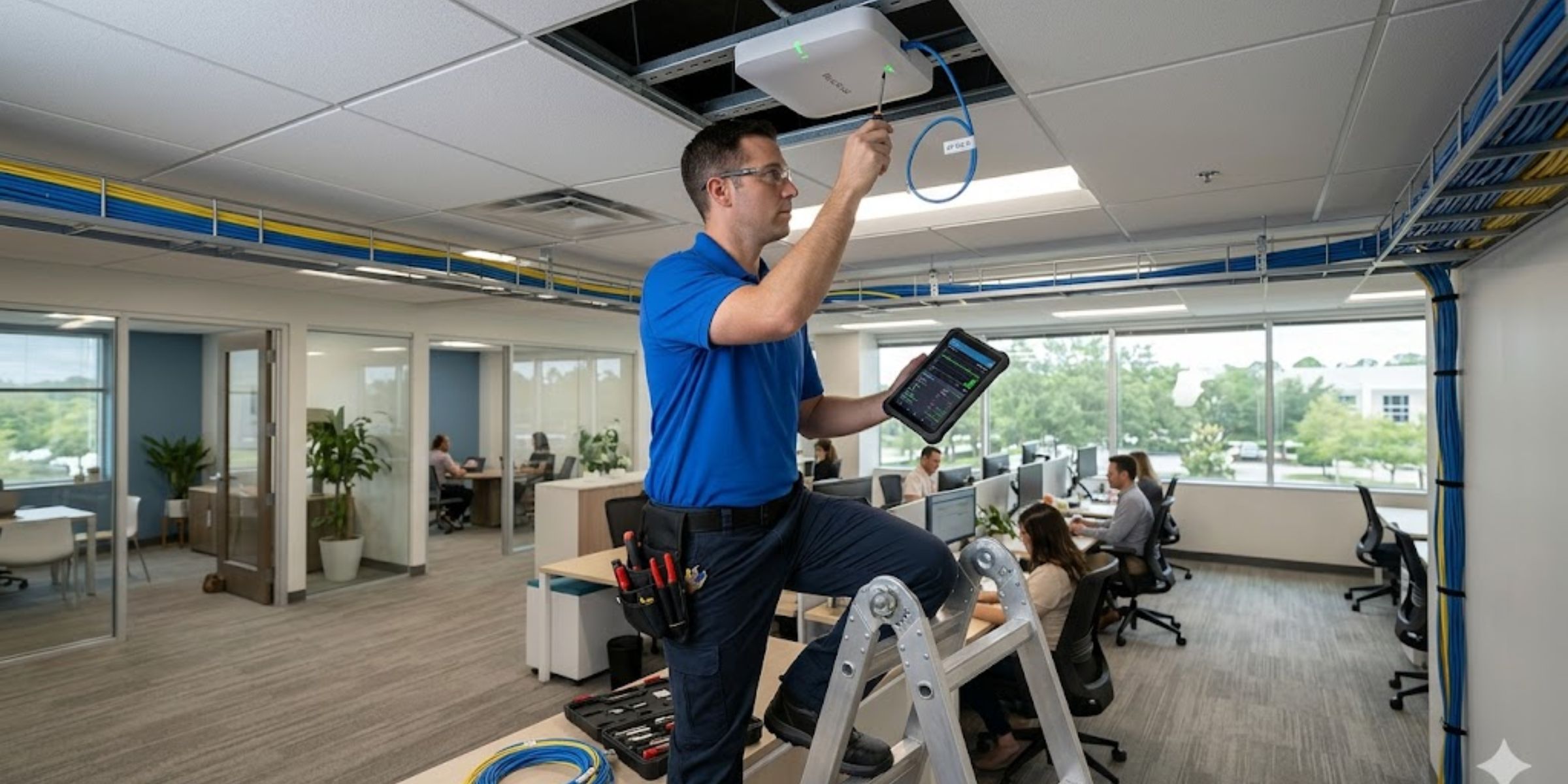 Cartennas technician installing network equipment