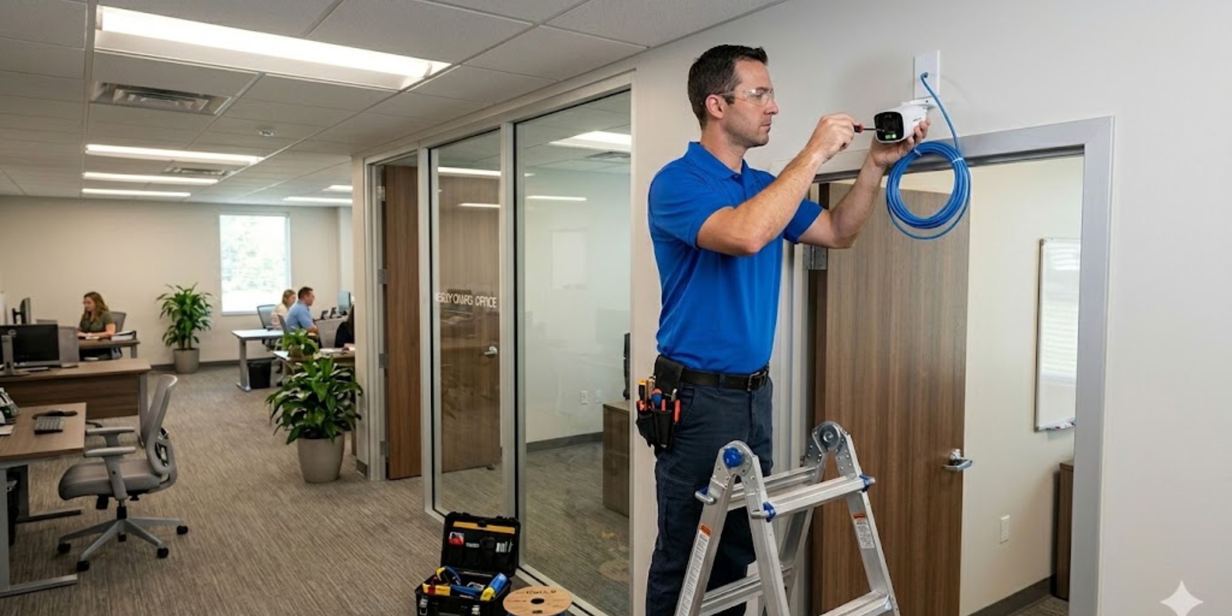 Cartennas technician installing business security systems