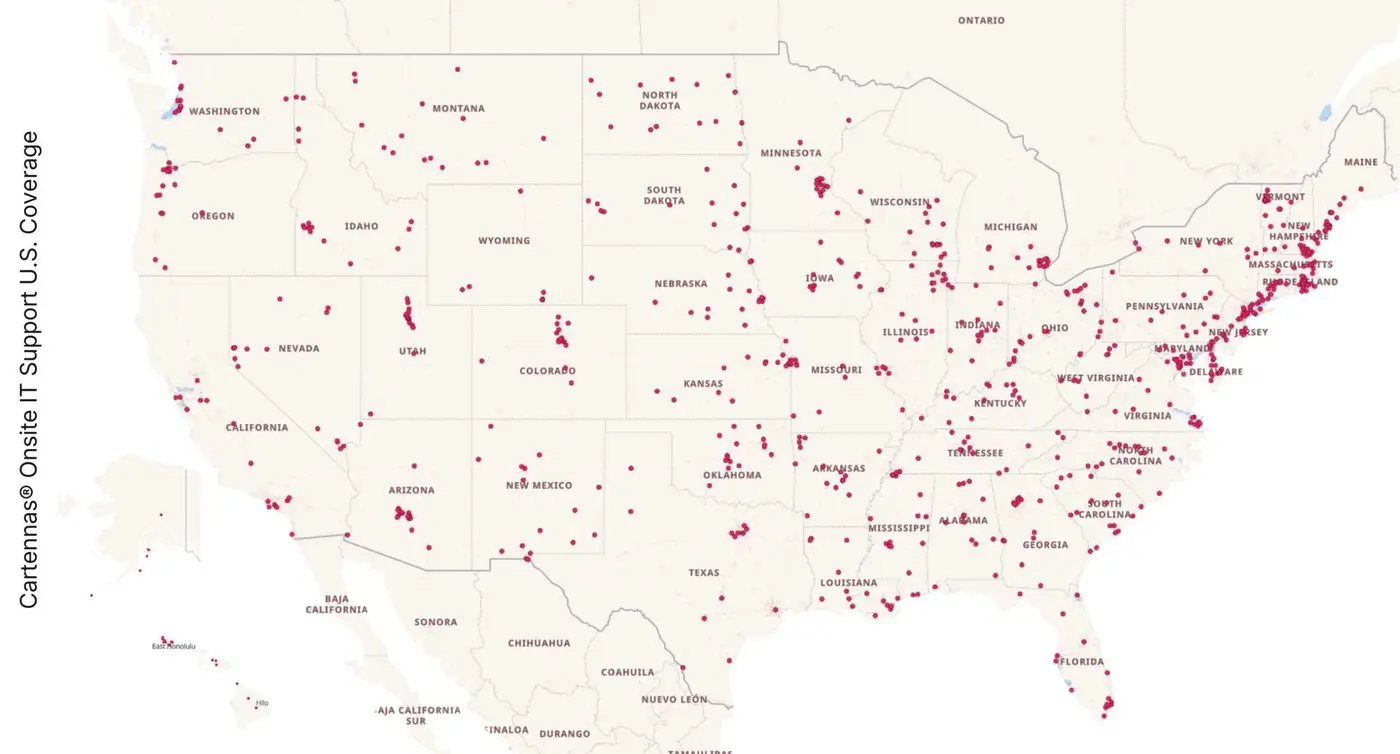 Cartennas onsite IT support coverage map of the United States