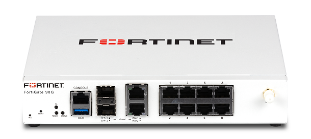 Fortinet FortiGate 90G network security appliance, three-quarter front view