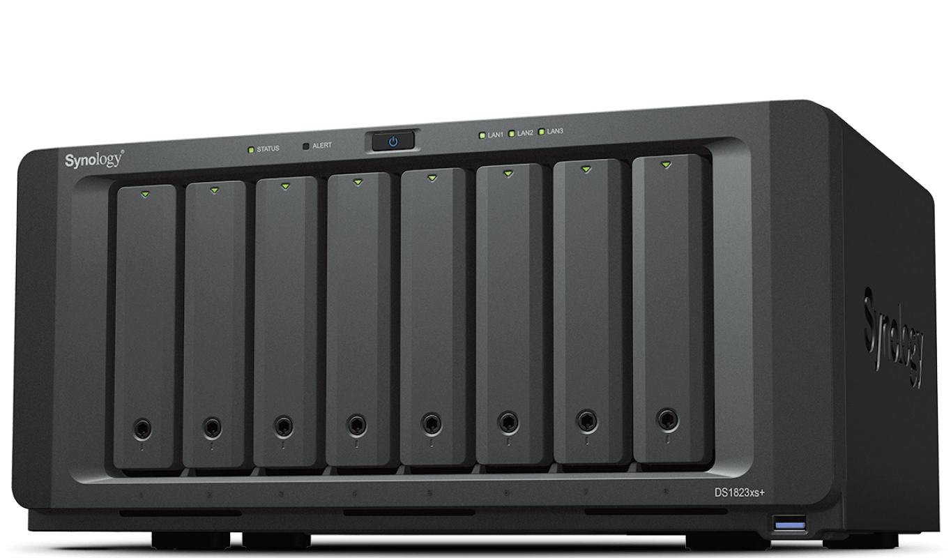 Synology DiskStation DS1823xs+ eight-bay NAS, three-quarter front view